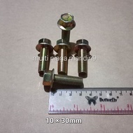 ( satuan ) baut 14 topi / flange bolt m10 ×30mm bahan baja kuning kunci 14mm / baut flange bolt / ba