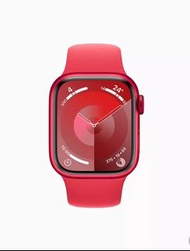 Apple Watch Series 9 41mm 紅色鋁金屬錶殼搭配紅色運動型錶帶-GPS版
