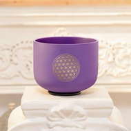 Hye-eun 8 Inch 440hz/432hz/528hz Purple With Life Flower Frosted Quartz Crystal Singing Bowl with Ma
