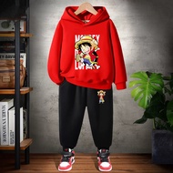 Baby Boys 2 Piece Set Luffy Hoodie Anime Pullover Autumn and Winter Cotton Clothing Suits