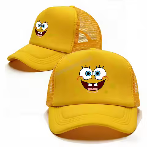 Spongebobs Baseball Cap Kids Adult Cartoon Emoto Mesh Cap Kawaii Peaked Hat Yellow Anime Summer Cap 