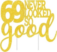 69 Never Looked So Good Cake Toppers Gold Glitter, Happy 69th Birthday Cake Decorations Cheers to 69