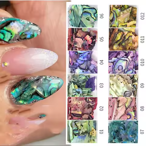 12 Grid Abalone Shell Flakes For Nail Art Decoration 12 Colors Abalone Seashell Nail Flake Glitter I