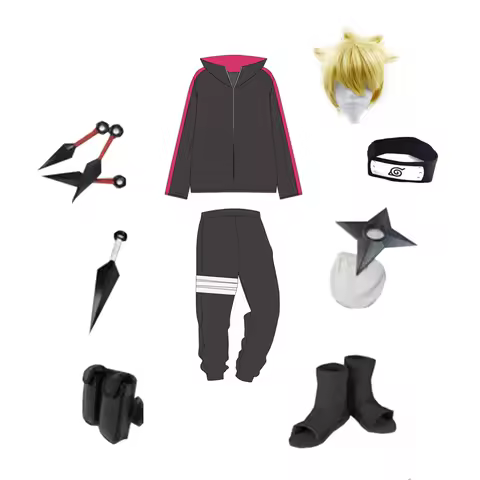 Brdwn Boruto unisex Konoha Uzumaki Boruto Cosplay Costume (top+pants+Headband+Shoes+Kunai+bag+shurik