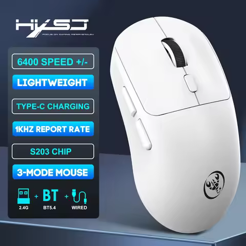 3-Mode Wireless E-Sports High Precision Gamer Mouse Bluetooth 5.4 6-Key TTC Micro-Switch 6400CPI Des