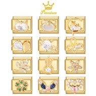 New Luxury Gold Italian Charm Bracelet Link 9mm Stainless Steel CZ Cat Butterfly Modular Charms DIY 