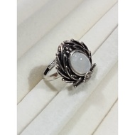 (R309) WHITE CRYSTAL QUARTZ NATURAL GEMSTONE ADJUSTABLE SILVER RETRO RING 白水晶石英天然宝石可调节银复古戒指 CINCIN PERAK BATU KRISTAL