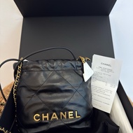 全新CHANEL黑色金字mini 22Bag斜背包流浪包AS3980