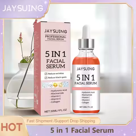 JAYSUING 5 in 1 Facial Serum Hyaluronic Acid Vitamin C Shrink Pores Hydrating Brightening Fade Fine 