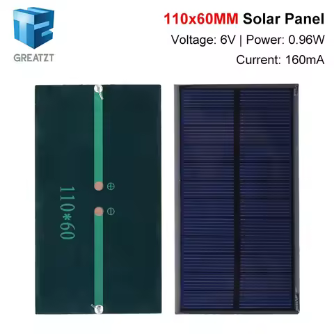 GREATZT 6V 160mA 0.96W Solar Panel 110X60MM Standard Epoxy Polycrystalline Silicon DIY Battery Power