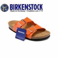 Birken&stock Cork Men's and Women's Two Button Orange Red Mirror Slippers Florida 34-46