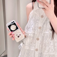 เคสโทรศัพท์แบบพับได้พร้อมสายโซ่สไตล์เกาหลีสำหรับ Samsung Z Flip6 W23 Flip Z Flip5 W24 Flip Z Flip3 ป