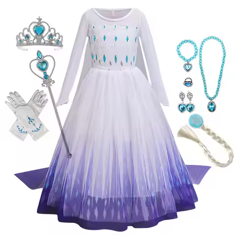 Frozen Elsa Princess for Girl Cosplay Dress Snow Queen Full Sleeve White Elsa Party Costume Princess