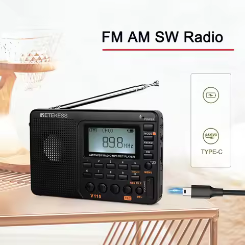 Portable V115 Radio FM AM SW Radio AM FM SW Rechargeable Radio Battery Powered Full Wave USB Recorde
