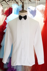 *โค้ดส่งฟรี*เสื้อเชิ้ตปกปีกนก เสื้อเชิ้ตทักซิโด้ จับเกล็ดด้านหน้า สีขาวแขนยาว เสื้อเชิ้ตเจ้าบ่าว พร้