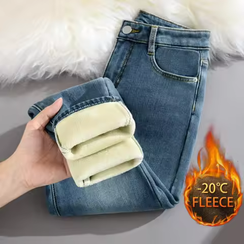 Winter Girls Thermal Warm Jeans Plush Slim Fit Stretch Jeans Lady Chic Designer Pencil Pants Girls S