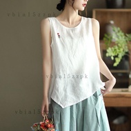 Japanese-Style Natural Cotton Linen Sleeveless Vest for Women 2026 Summer New Heavy Embroidery Desig