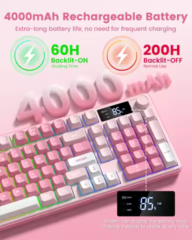 Womier DK98pro Pink Membrane Keyboard 3 Modes Wireless Bluetooth 2.4G RGB Backlight with Knob Screen