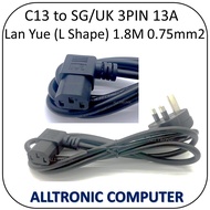 0.75mm2 Lan Yue  C13 to UK SG/UK 13A (Right Angle ) L shape / 90 degree with Safety Approved Mark 1.