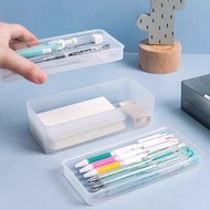 簡約磨砂透明文具盒 學生用鉛筆盒可 DIY 考試筆盒大學生宿舍化妝品桌面收納盒白色