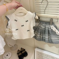 Áo phông và quần đùi kẻ caro Đồ Bộ mùa hè cho bé gái oberni