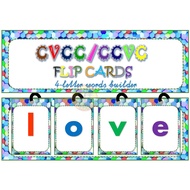 CVCC | 4 letter words builder | Flip cards | 70mm x 110mm film size | laminated | Flashcards