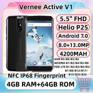 Vernee สมาร์ทโฟน V1แอคทีฟ IP68 NFC 7.0แอนดรอยด์5.5นิ้ว MTK6757 OCTA Core 4GB RAM 64GB 13.0MP โทรศัพท์มือถือ4G กันน้ำ4G