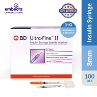 BD Ultra Fine II Insulin Syringe 8mm x 31G (Box of 100's)