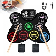 9 Pads Roll Up Silicone Electronic Drum Rechargeable Built-in Speaker Headphone Jack Portable Electr