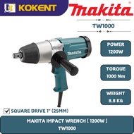 Makita Impact Wrench, Square Dr. 1″, 1200W, 1400rpm, 1000Nm, 8.8kg TW1000