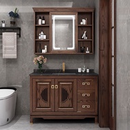 ST/ New Chinese Style Bathroom Cabinet Red Oak Bathroom Table Floor-Standing Hand Washing Washbasin Mirror Cabinet Bathr