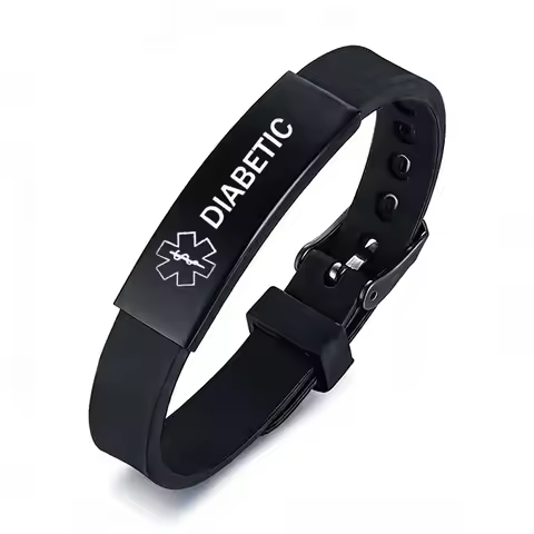 Black Stainless Steel Silicone Medical Alert Bracelet DIABETIC EPILEPSY Disease Bracelets Wristband 