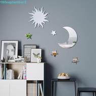 SEPTEMBERB 6pcs/set Star Mirror Wall Sticker, PVC Star Moon Combination Decal, Creative DIY Mirror Moon Mirror Art Decal Room Decor
