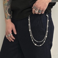 Hip Hop Pearl Stitching Pants Chain High-End Boys Hip Hop Niche Men Jeans Waist Chain Accessories HF