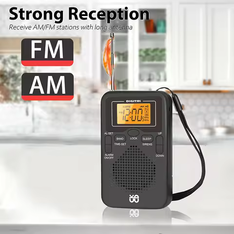 Handheld Mini Radio AM FM Dual Band Stereo Portable Pocket Radio Receiver with LED Display Speaker A