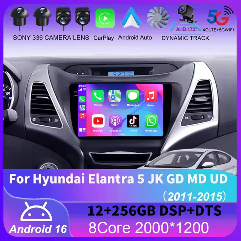Android 16 For Hyundai Elantra 5 JK GD MD UD 2011 - 2015 Carplay Auto GPS Car Radio Navigation Multi