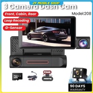 Triple Lens 3 Camera 1080P Dashcam Front Cam Inner Cam belakang Cam kereta dengan 4 "skrin