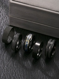 5pcs Fashionable Stainless Steel 's Ring Set, Grid Matte Shiny Elements, Suitable For Daily Matching