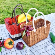 Vegetable Basket Shopping Basket Rattan Woven Weaving Shopping Props Outdoor Outing Picnic Supplies Full Set Influencer Portable ins