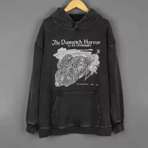 The Dunwich Horror Hoodie Cthulhu H. P. Lovecraft Men Loose Washed Style Cotton Loose Long Sleeves C
