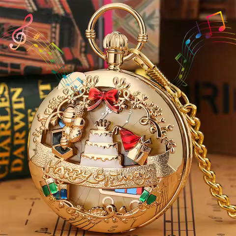 Vintage Birthday Themed Musical Pocket Watch Plays Happy Birthday Melody Timepiece Pendant Quartz Mo