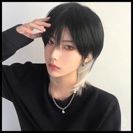 Black White Black Red 2 Color Short Straight Wig Men Wig Wolf Tail Wig for Men Women Synthetic Cospl