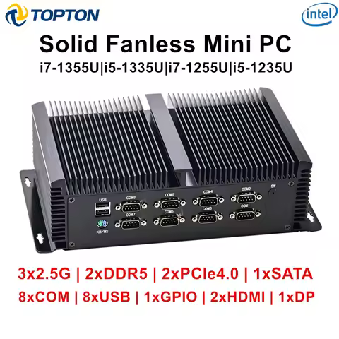 Solid Fanless Firewall Mini PC Intel i7 150U 1260P i5 1335U 3x2.5G LAN 2xNVMe 1xSATA 2xDDR5 8xCOM GP