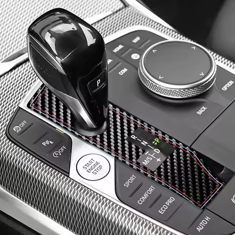 Carbon Fiber For BMW 2/3/4/i4 Series Z4 X3 X5 X6 X7 Car Gear Shift Panel Trim Frame Sticker Anti Scr