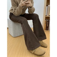 [Lu77] Jeans Genuine Korean Brown Flared High Waist Trousers Floor Slimmer Look Girls C Jeans Women