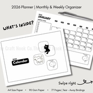 2026 Planner | Monthly & Weekly Organizer |A4 Size Paper | 77 Pages