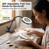 LED Light 5 Times Magnifying Glass Table Lamp Foldable Three-speed Dimmable Suitable for Bedroom and