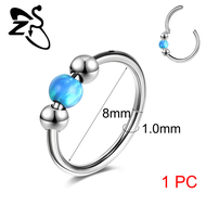 1 Pc Stainless Steel Nose Ring 18G Nose Piercing Opal Septum Ring Silver Nose Clip Round Septum Pier