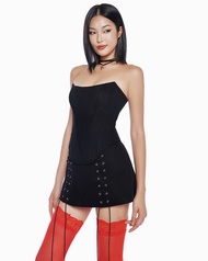 LSOUL - Egan Set เสื้อคอร์เซ็ตเกาะอก + กระโปรงสั้นเดนิมสไตล์ Y2K ผูกเชือก