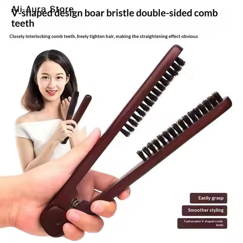 1Pcs V-Shape Straightening Comb Paddle Brush Anti-Static Boar Bristle Hair Straightener Styling Tool